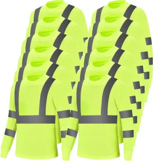 Hi Vis Long Sleeve T Shirts Bulk Safety Fit Work Shirts Construction Shirts for Men 12pcs
