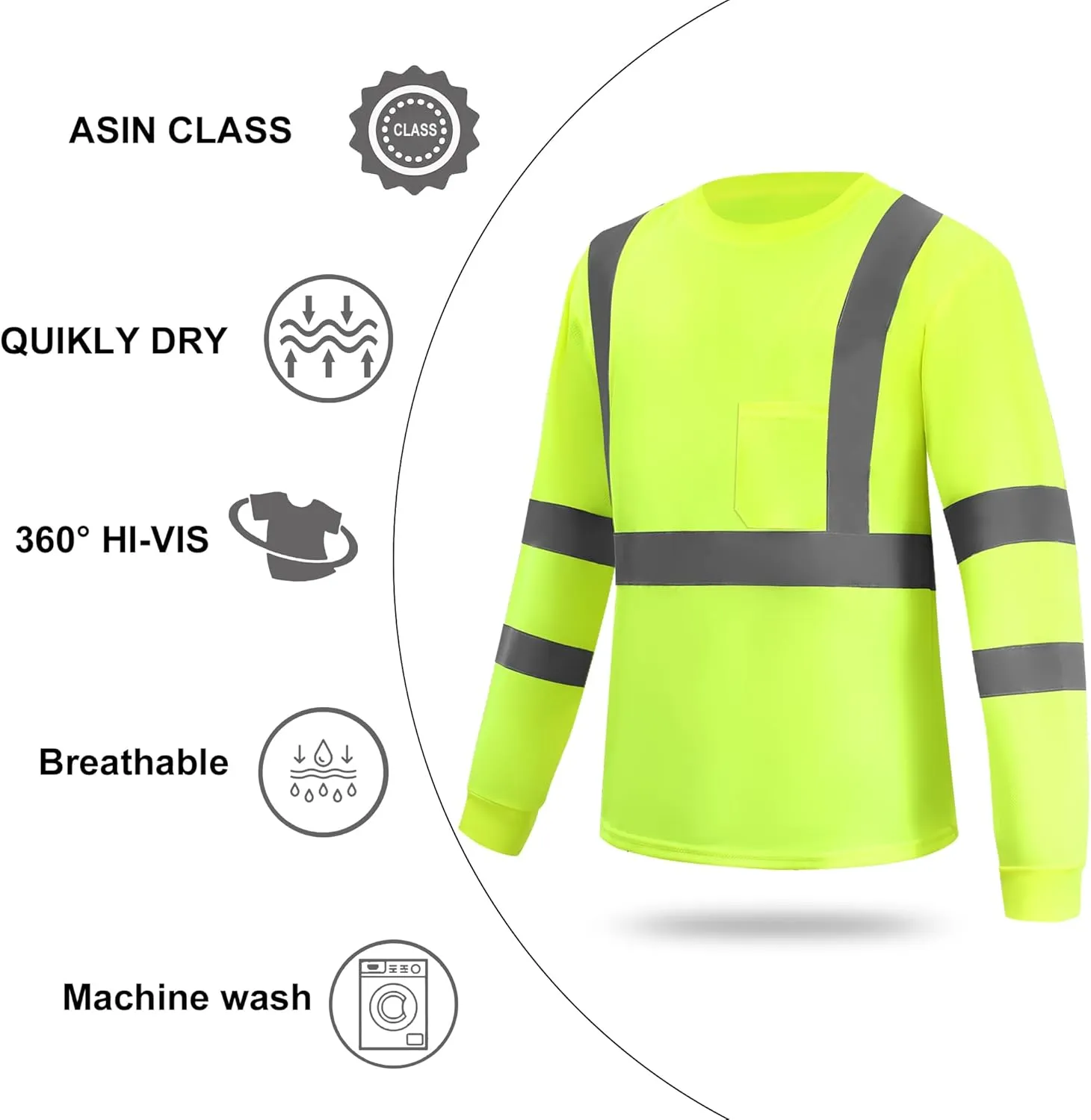 Hi Vis Long Sleeve T Shirts Bulk Safety Fit Work Shirts Construction Shirts for Men 12pcs