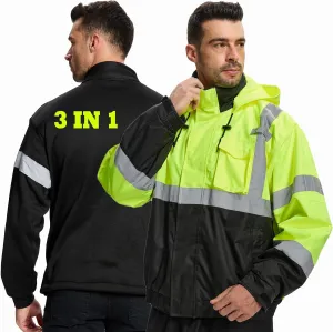 Hi-Vis Reflective 3in1 Work Jackets,Safety Jackets with Zipper