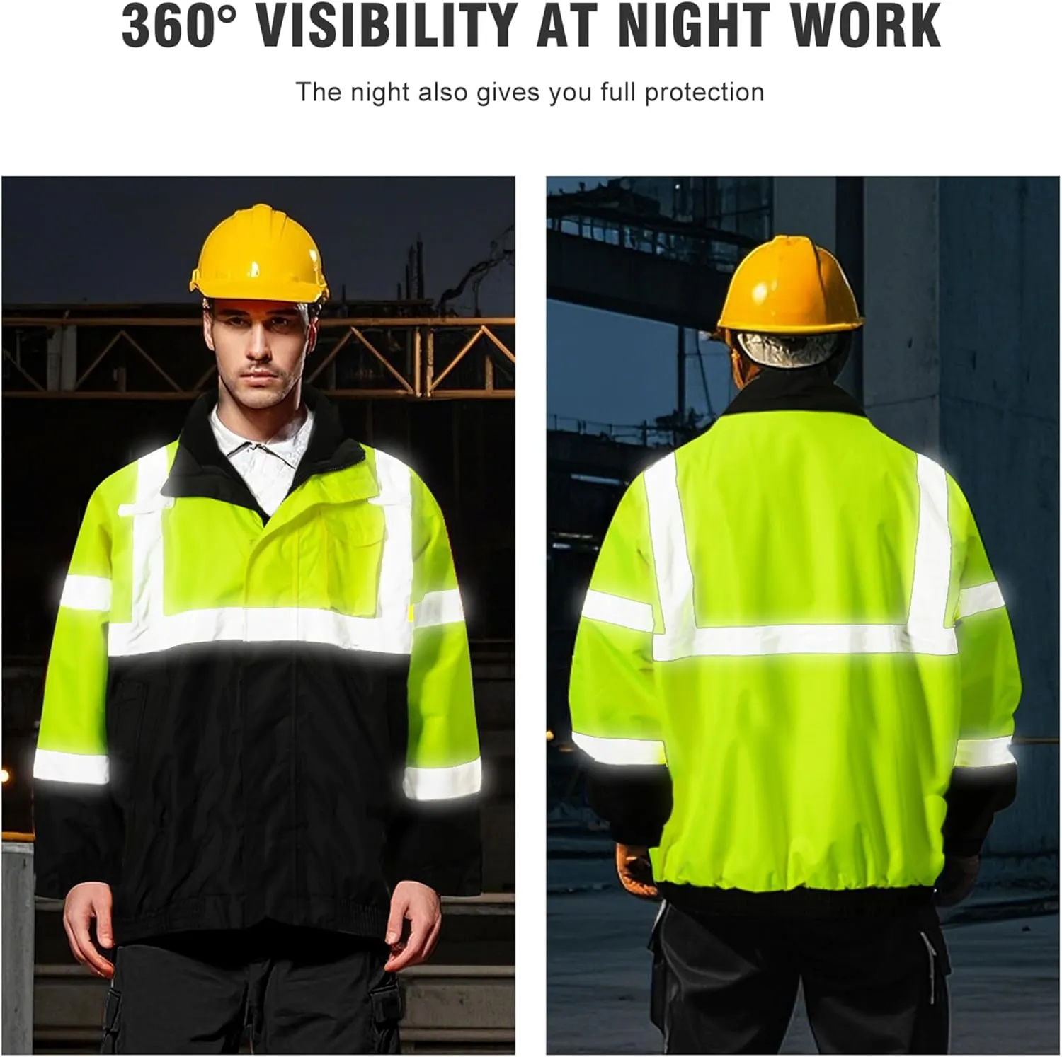 Hi-Vis Reflective 3in1 Work Jackets,Safety Jackets with Zipper