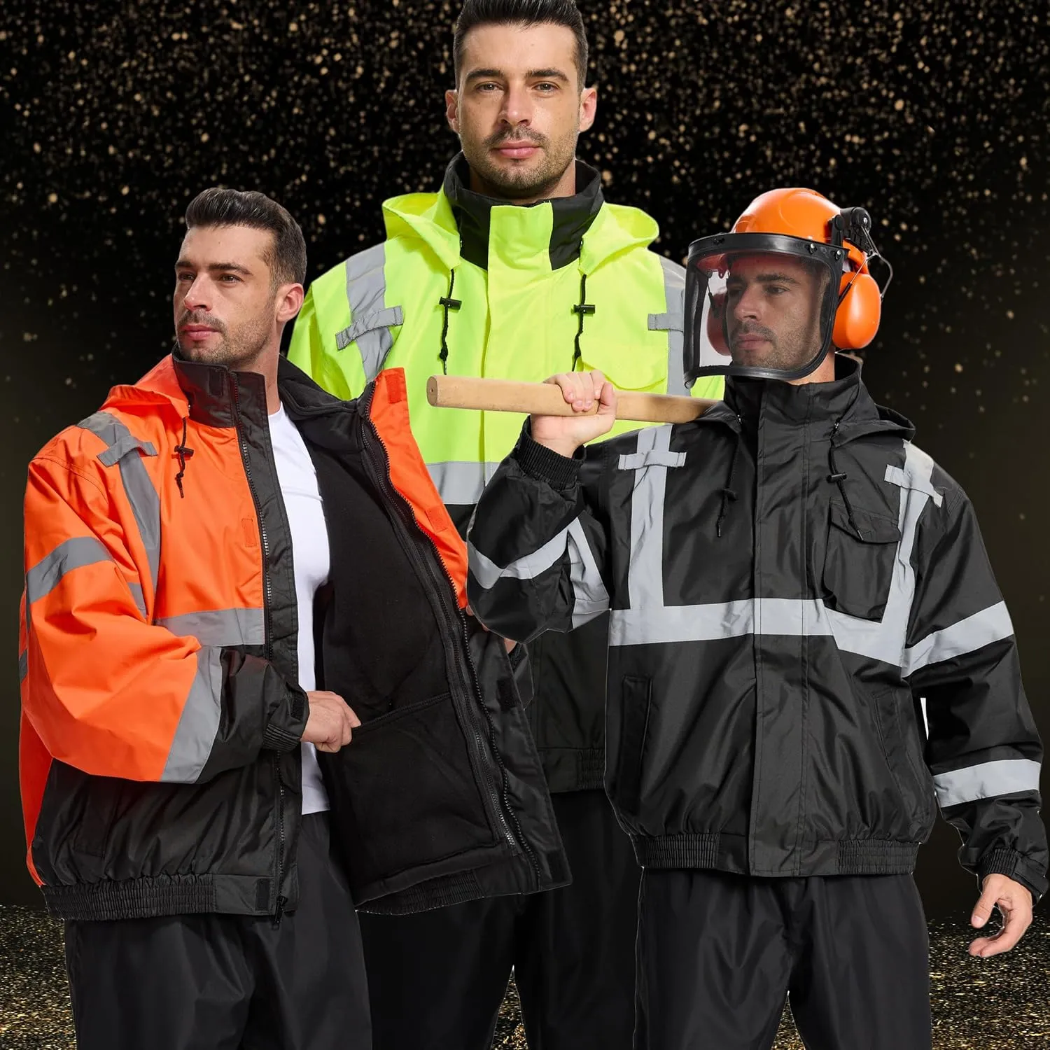 Hi-Vis Reflective 3in1 Work Jackets,Safety Jackets with Zipper