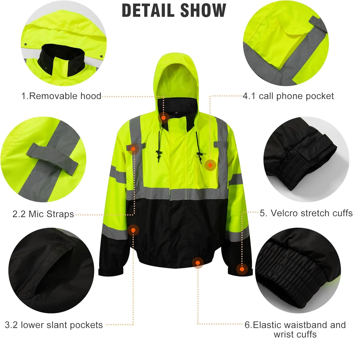 Hi-Vis Reflective 3in1 Work Jackets,Safety Jackets with Zipper