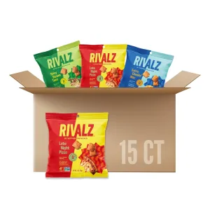 High Protein, High Fiber Stuffed Snacks - Gluten Free, Vegan, Non-GMO, Low Glycemic, Plant Based - Zero Added Sugar - Healthy Snacks for Adults and Kids - Rivalz Snacks - 15 Count - 1oz Bags (Variety Pack)