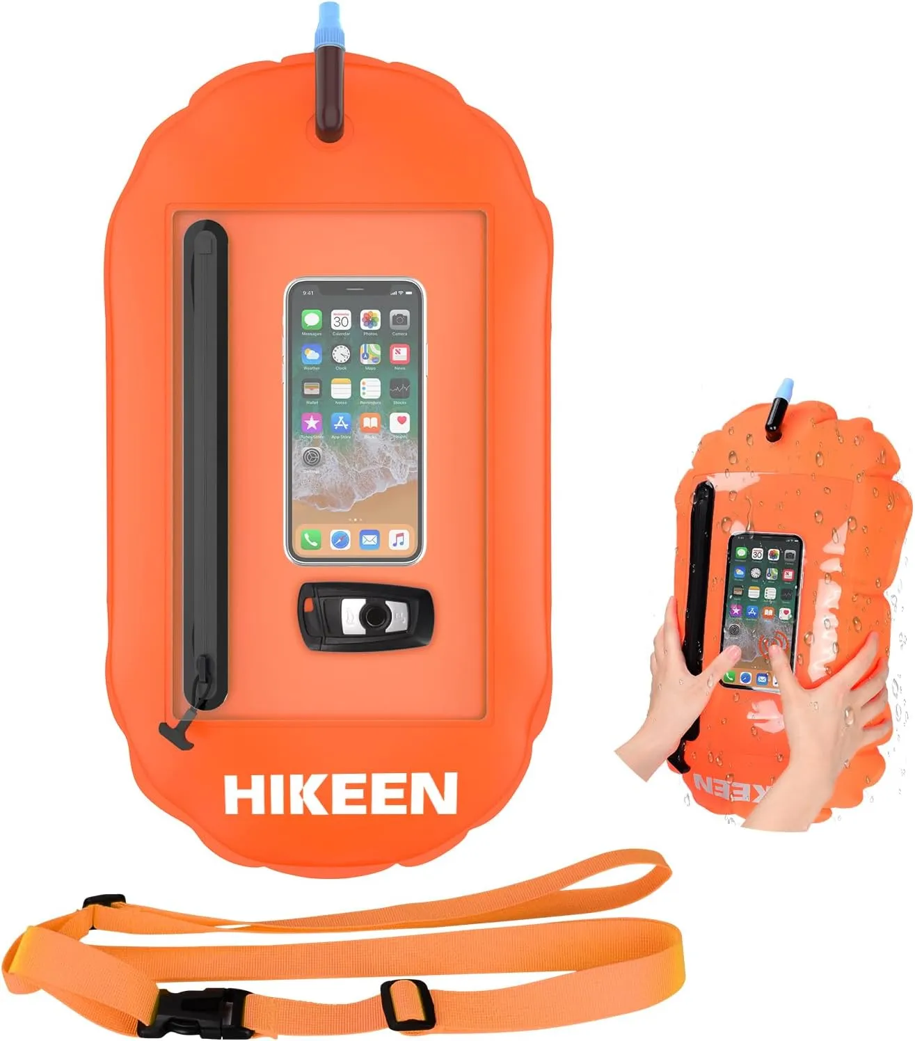 Hikeen Swim Buoy -Waterproof Touchscreen Storage Space, Swim Buoy w/Adjustable Waist Belt for Open Water Swimmers -Be Bright Be Safer