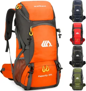 Hiking Backpack 50L, Lightweight Travel Backpack Camping Essentials Bag Outdoor Sport Daypack for Men Women Trekking Hunting Adventure Gear (Orange)