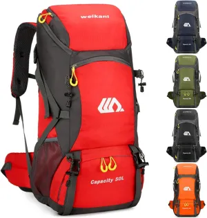 Hiking Backpack 50L, Lightweight Travel Backpack Camping Essentials Bag Outdoor Sport Daypack for Men Women Trekking Hunting Adventure Gear (Red)