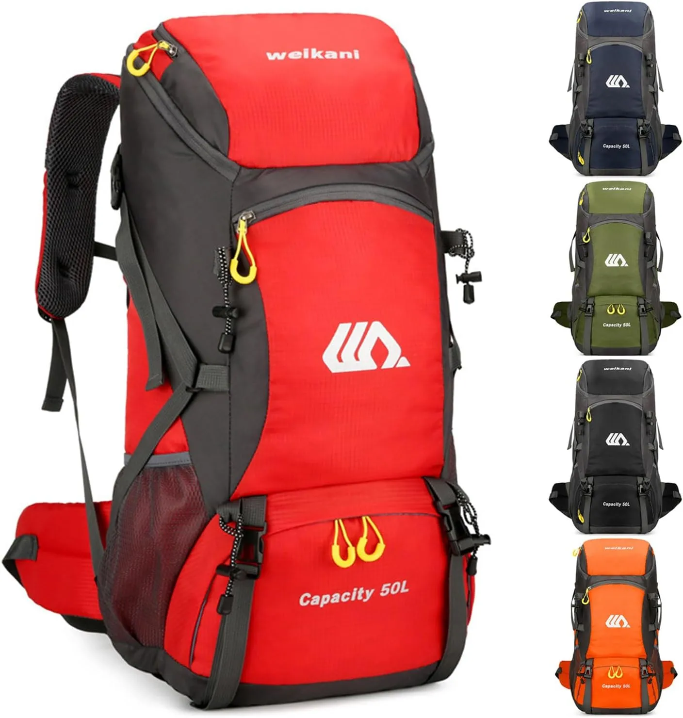 Hiking Backpack 50L, Lightweight Travel Backpack Camping Essentials Bag Outdoor Sport Daypack for Men Women Trekking Hunting Adventure Gear (Red)