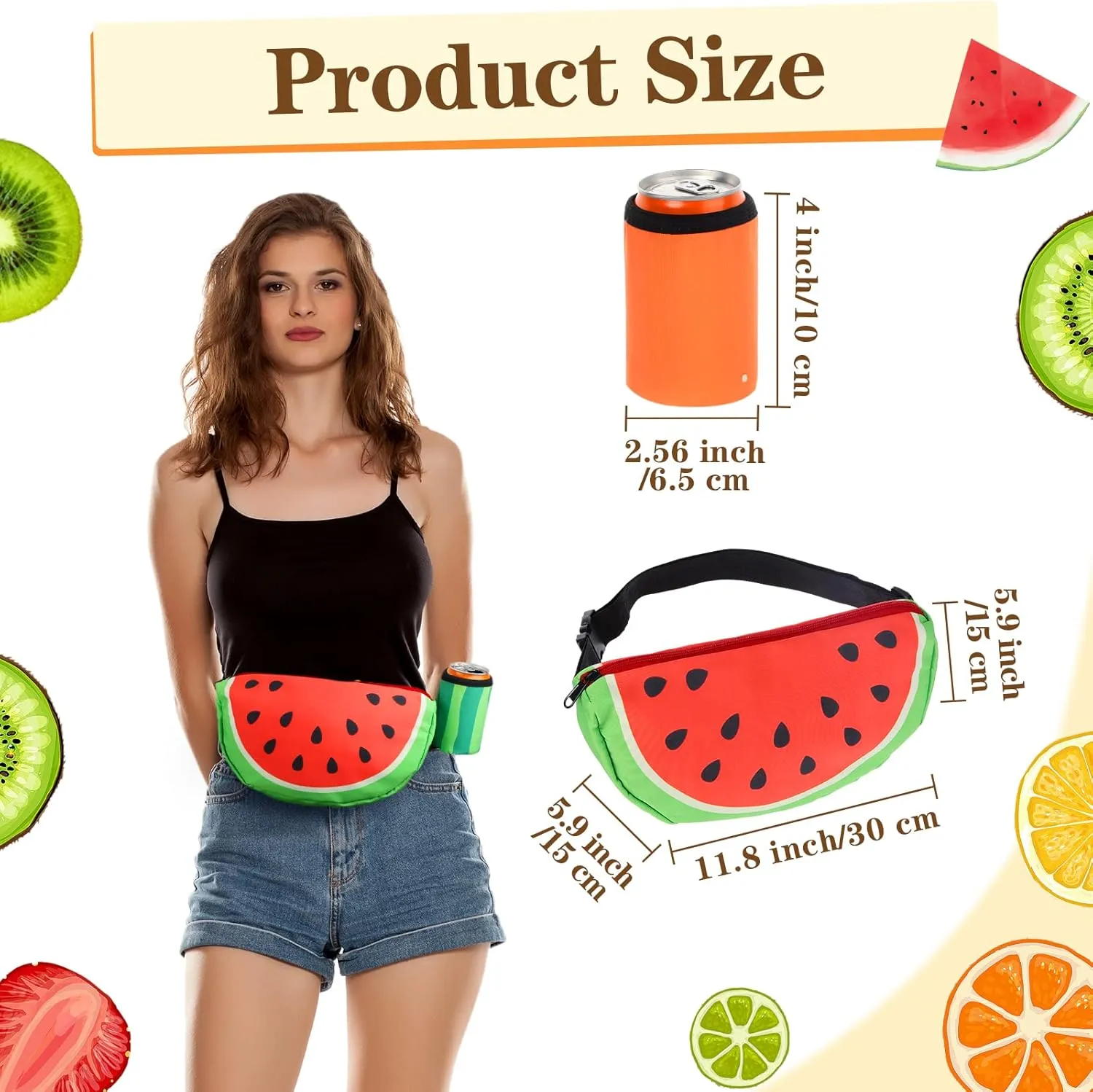 Hillban 3 Pcs Taco Summer Fanny Pack with Cup Holder Adjustable Belt Bag Waist Pack for Adults Women Travel Hiking(Watermelon, Orange, Kiwi)