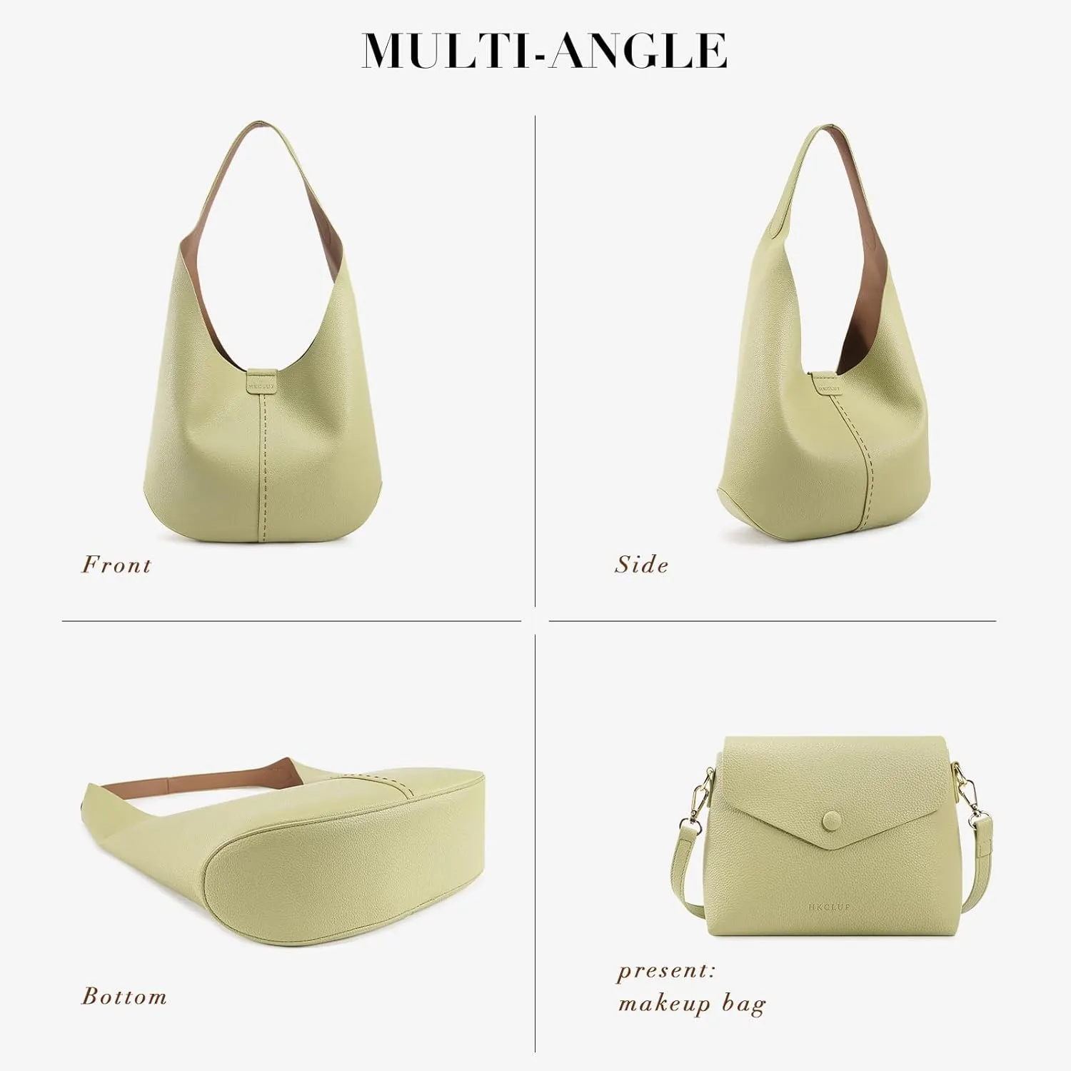 HKCLUF Hobo Bags Purses for Women 2PCS/Set,Soft Vegan Leather Slouchy Shoulder Handbags with Small Crossbody Bags for Women