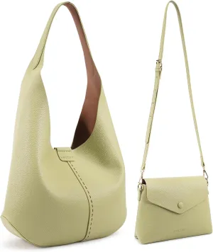 HKCLUF Hobo Bags Purses for Women 2PCS/Set,Soft Vegan Leather Slouchy Shoulder Handbags with Small Crossbody Bags for Women