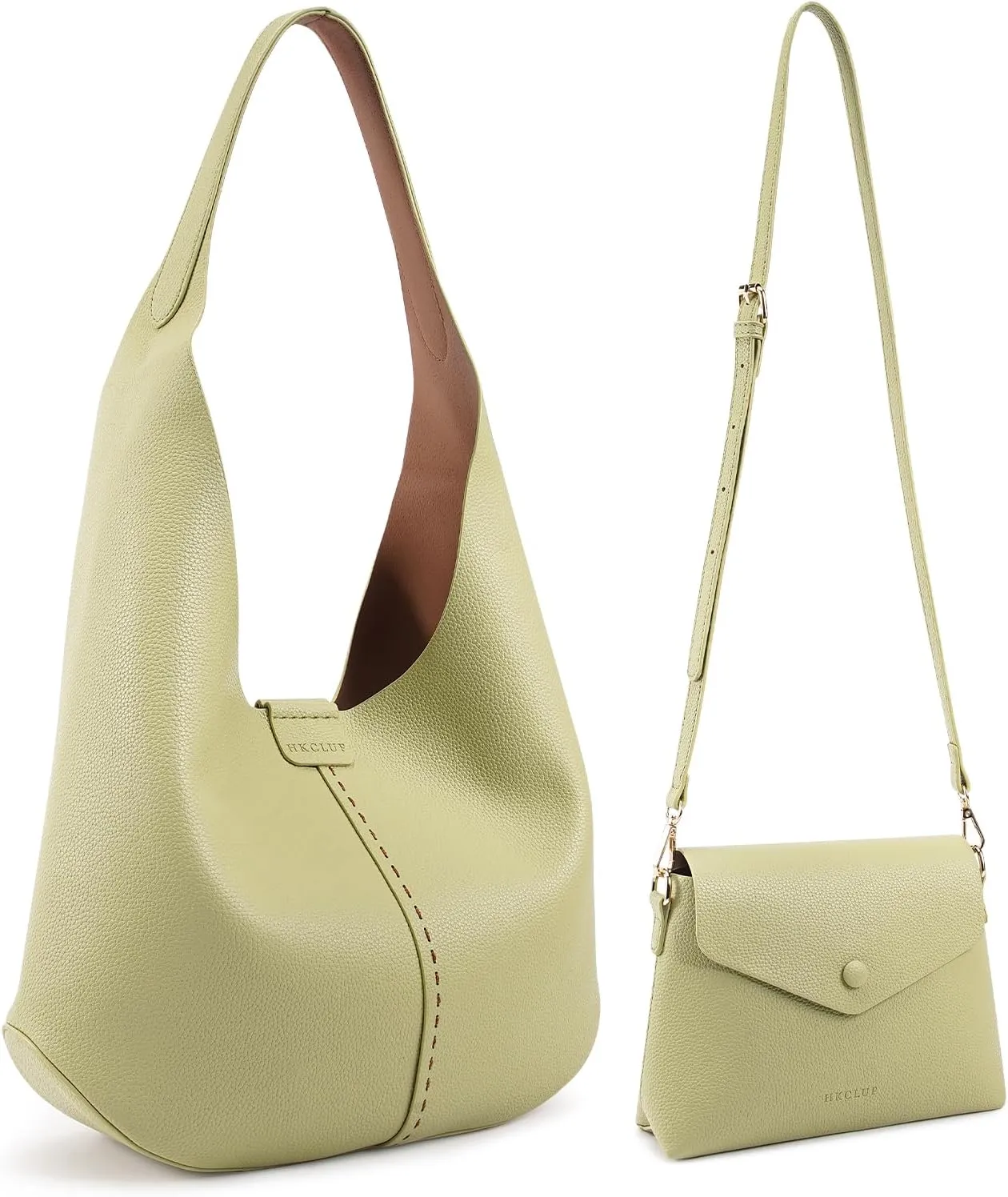 HKCLUF Hobo Bags Purses for Women 2PCS/Set,Soft Vegan Leather Slouchy Shoulder Handbags with Small Crossbody Bags for Women