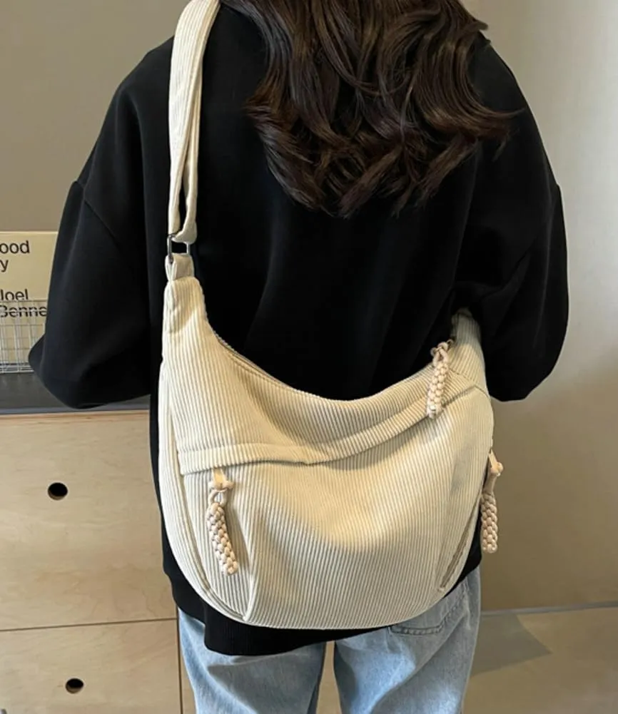 Hobo Bag for Women Men Crescent Shoulder Bag Retro Nylon Canvas Crossbody Bag Slouchy Corduroy Dumpling Bag Purse