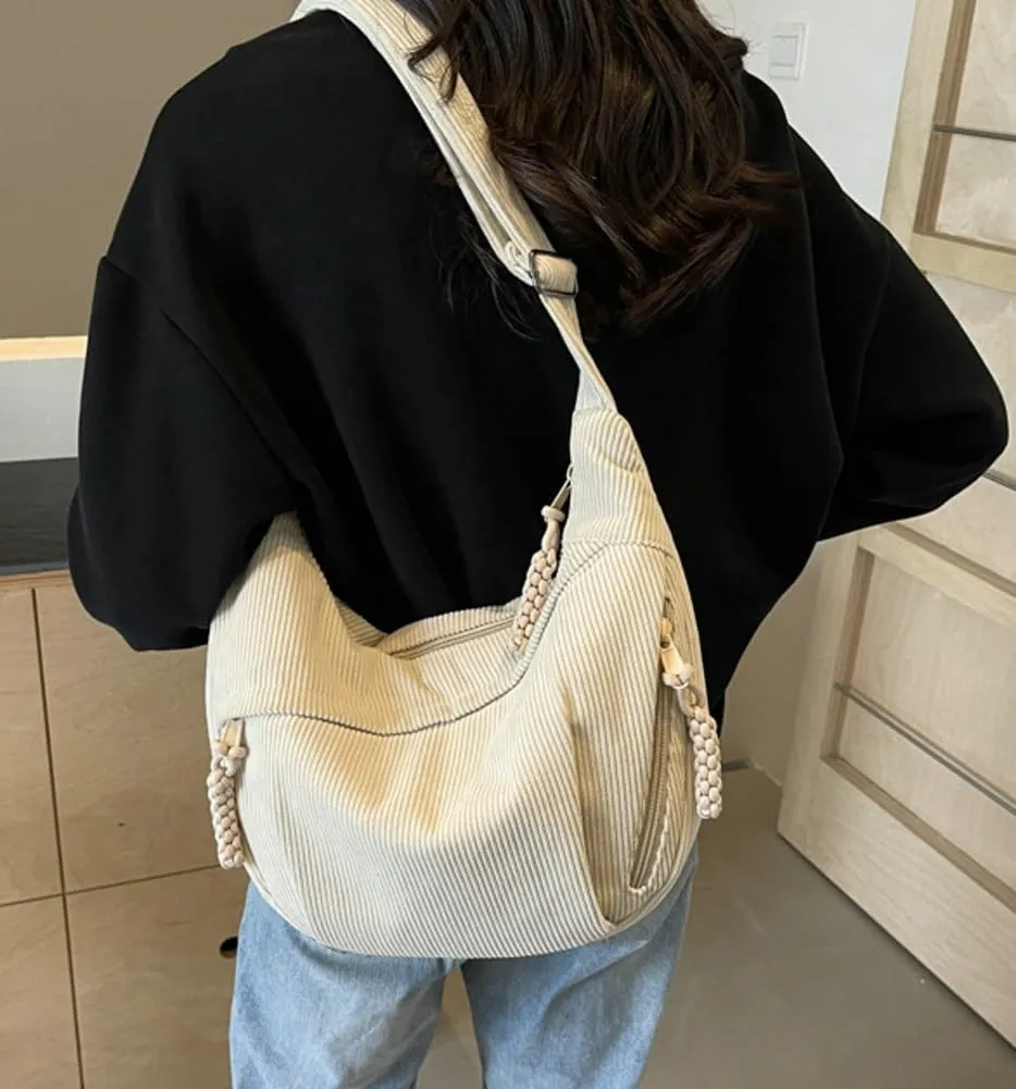 Hobo Bag for Women Men Crescent Shoulder Bag Retro Nylon Canvas Crossbody Bag Slouchy Corduroy Dumpling Bag Purse