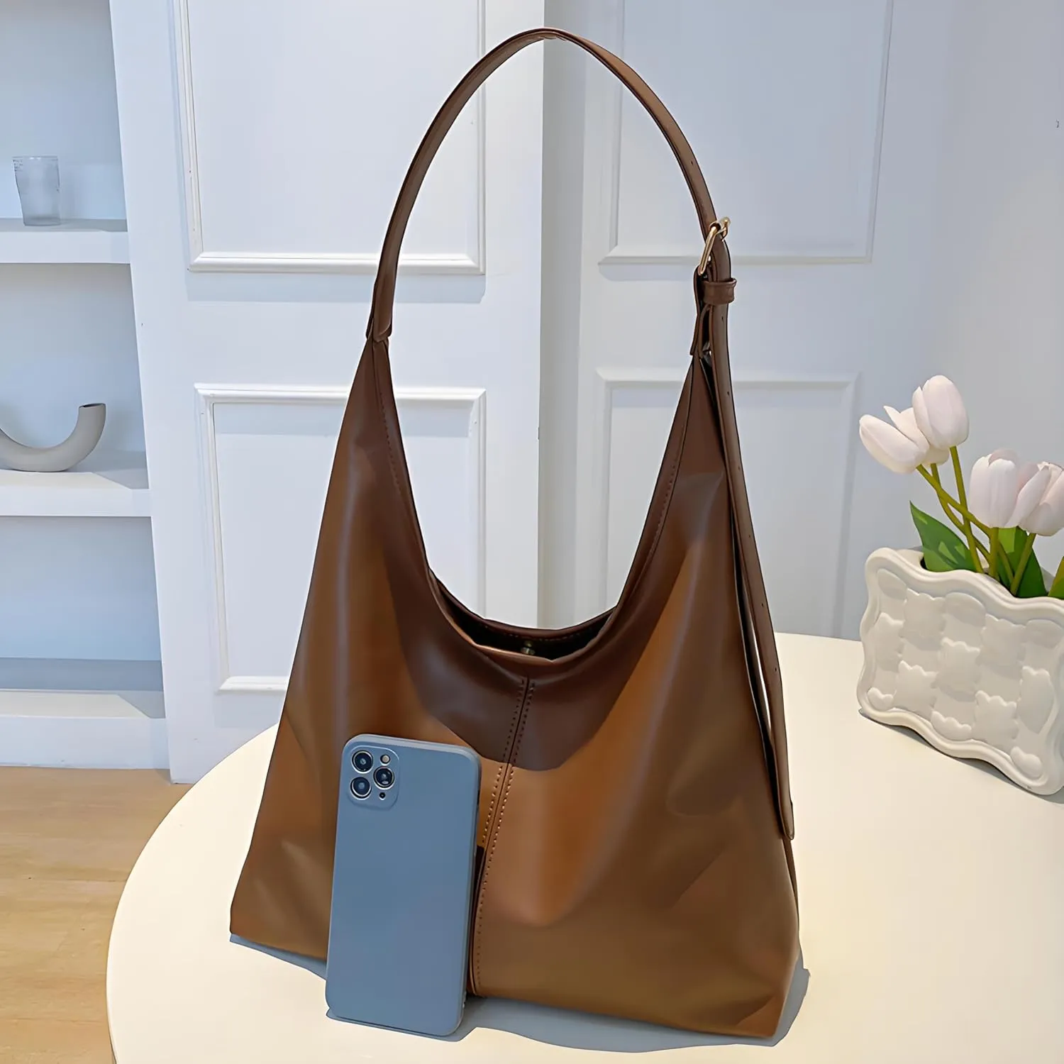 Hobo Bag for Women Vegan Leather Tote Purses‌ with Soft Straps, Slouchy Shoulder Bag