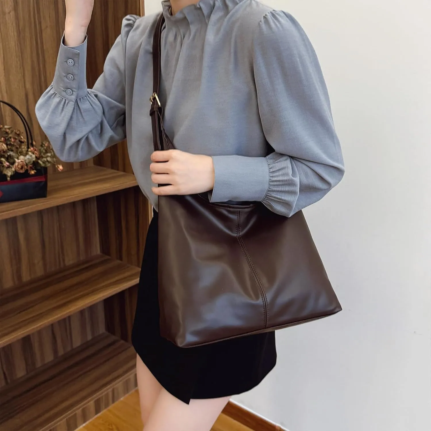 Hobo Bag for Women Vegan Leather Tote Purses‌ with Soft Straps, Slouchy Shoulder Bag