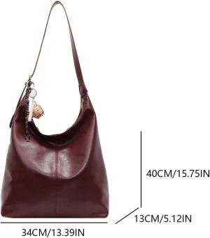Hobo bag for Women,PU Leather Shoulder bag Slouchy Tote Bags Designer Handbag Bow with Doll Accessories