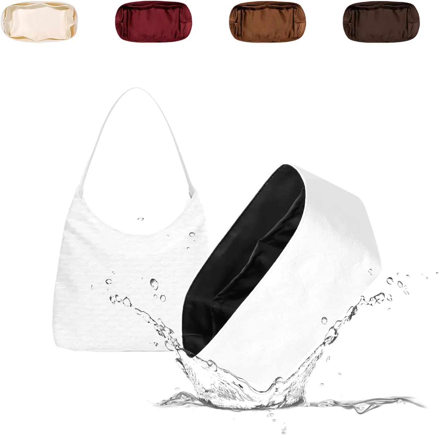 Hobo Bag Organizer Insert, Lightweight Purse Inner Compatible with Bohème Hobo, Made of Waterproof Dupontpaper Surface and Silky Satin Lining (Black)