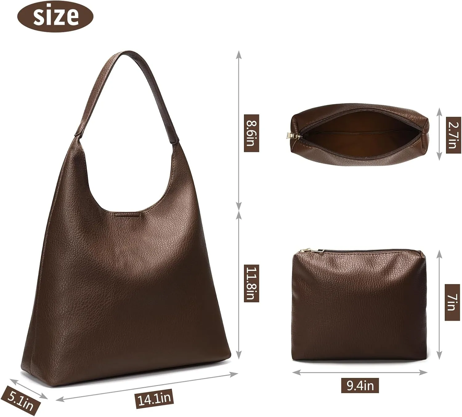 Hobo Bags for Women 2 Pcs, Soft Designer Tote Purses Slouchy Shoulder Bag Vegan Leather Handbag