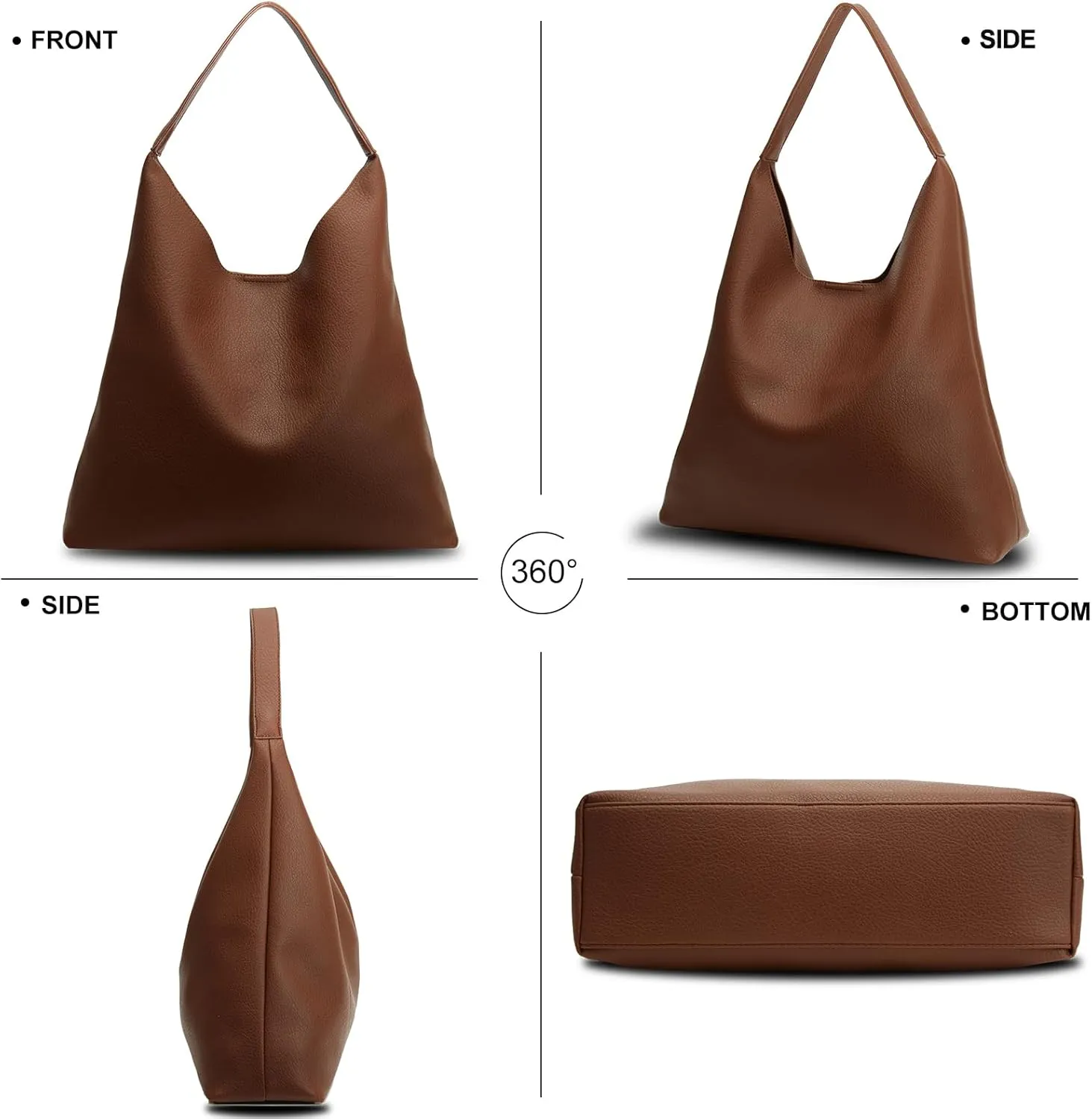 Hobo Bags for Women Soft PU Leather Shoulder Handbag high-capacity Slouchy Tote Purses