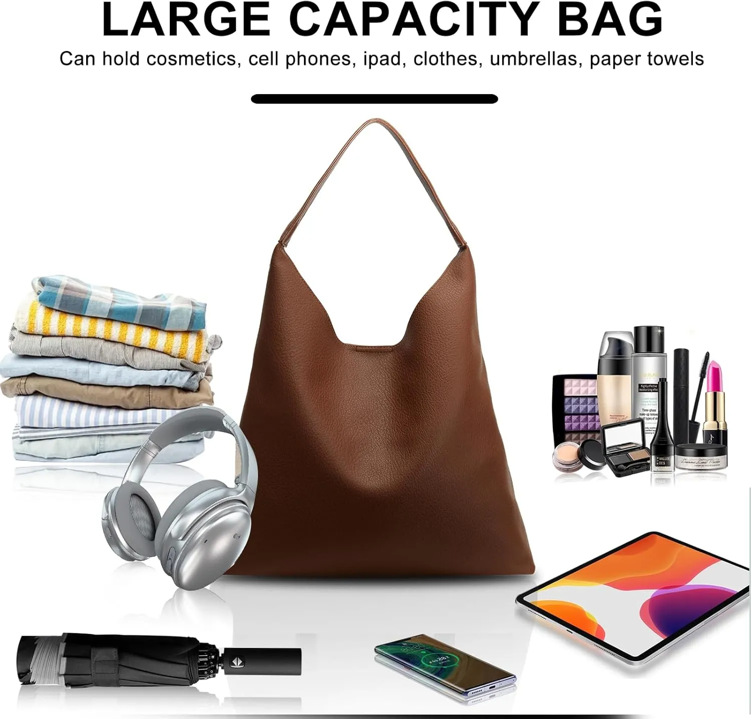 Hobo Bags for Women Soft PU Leather Shoulder Handbag high-capacity Slouchy Tote Purses