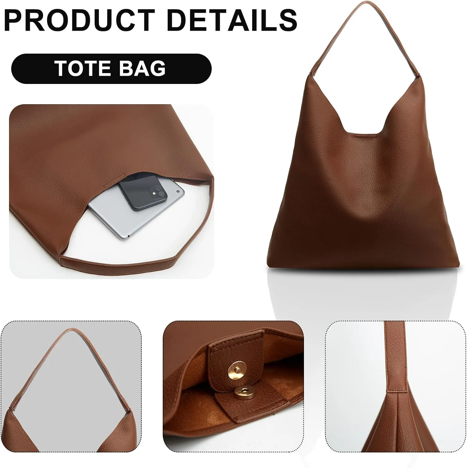 Hobo Bags for Women Soft PU Leather Shoulder Handbag high-capacity Slouchy Tote Purses