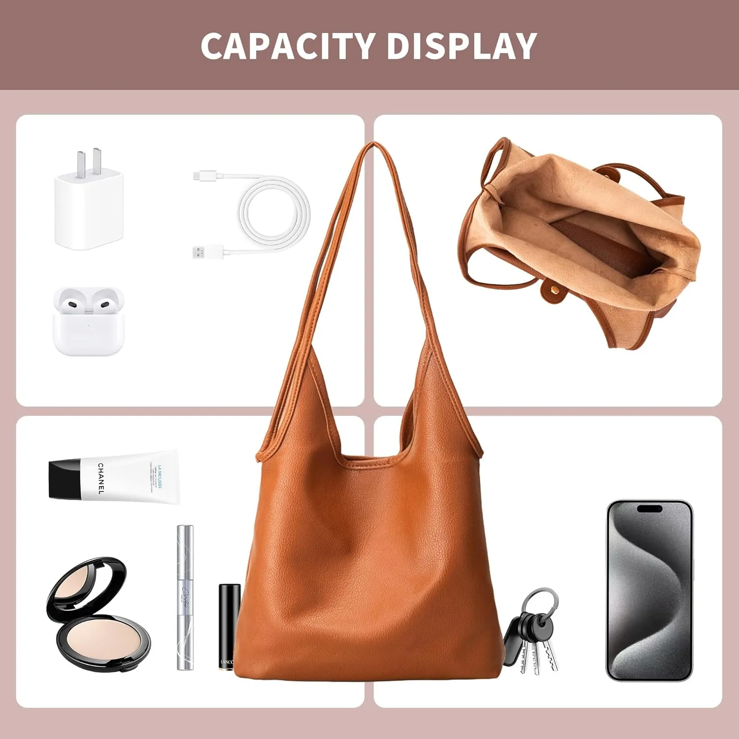 Hobo Bags Purses for Women Ultra Soft Foldable Slouchy Shoulder Bag Handbags with Coin Purse & Adjustable Strap