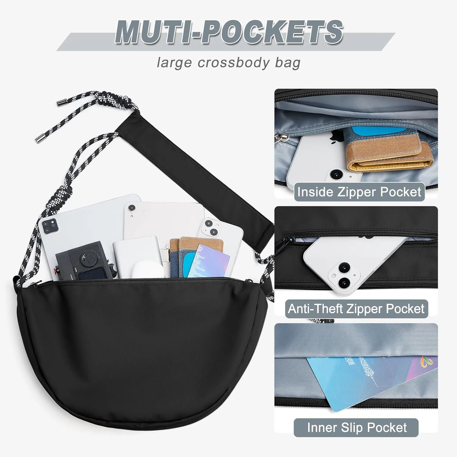 Hobo Crossbody Bag for Women, Nylon Crescent Bag, Trendy Dumpling Cross Body Bag, Half Moon Shoulder Bag