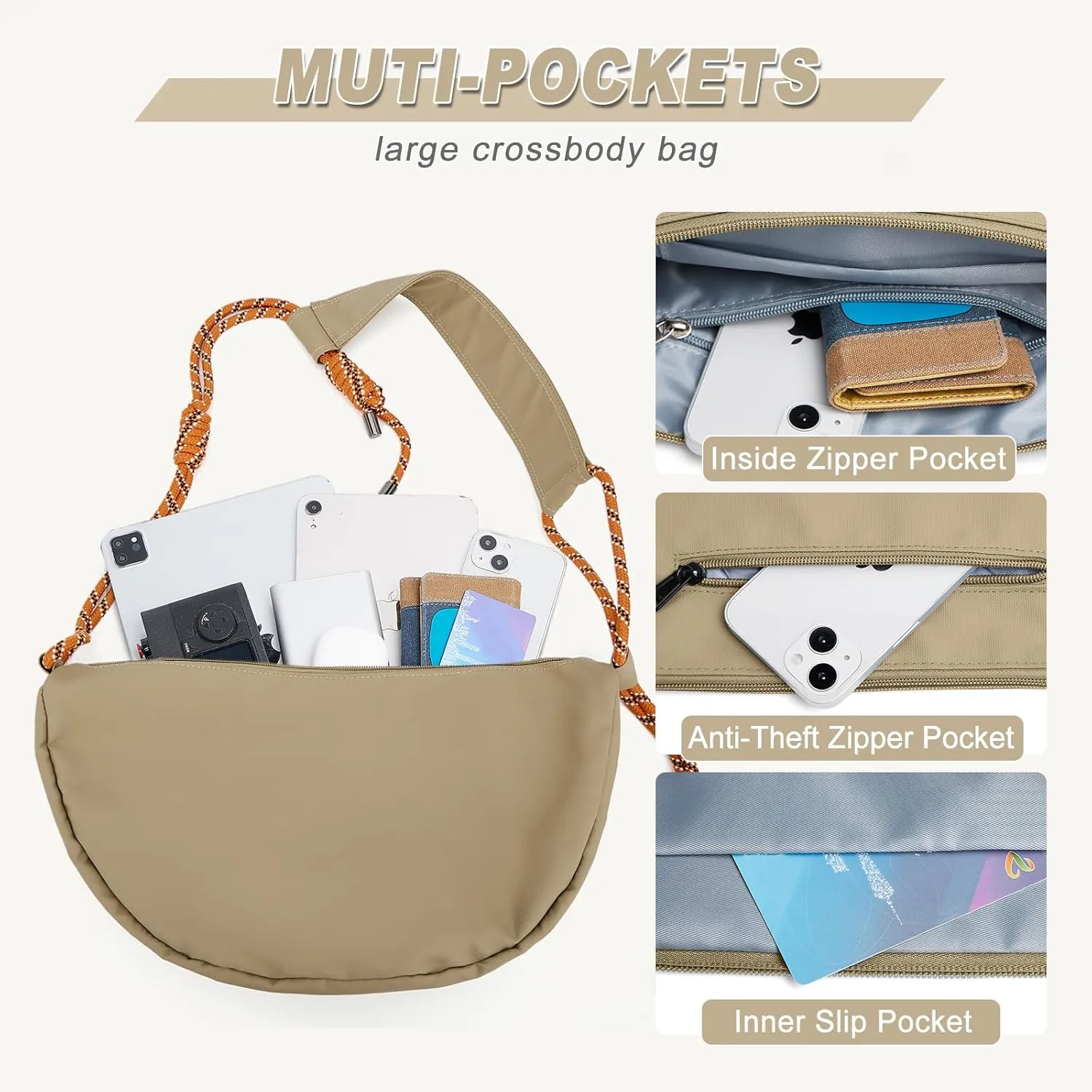 Hobo Crossbody Bag for Women, Nylon Crescent Bag, Trendy Dumpling Cross Body Bag, Half Moon Shoulder Bag