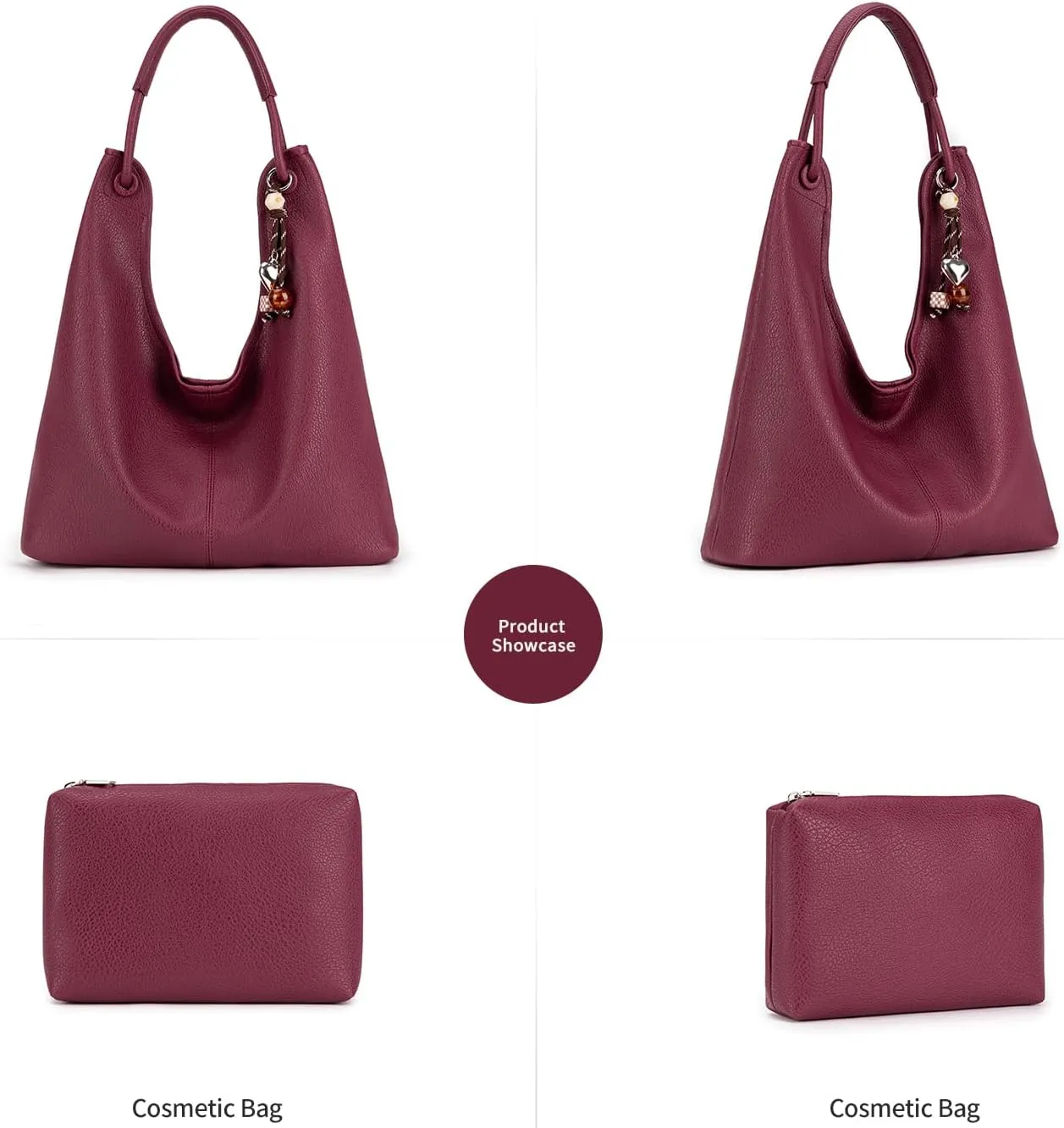 Hobo Purse for Women Trendy Vegan Leather Shoulder Bag Slouchy Hobo Bags with Charm and small Purse