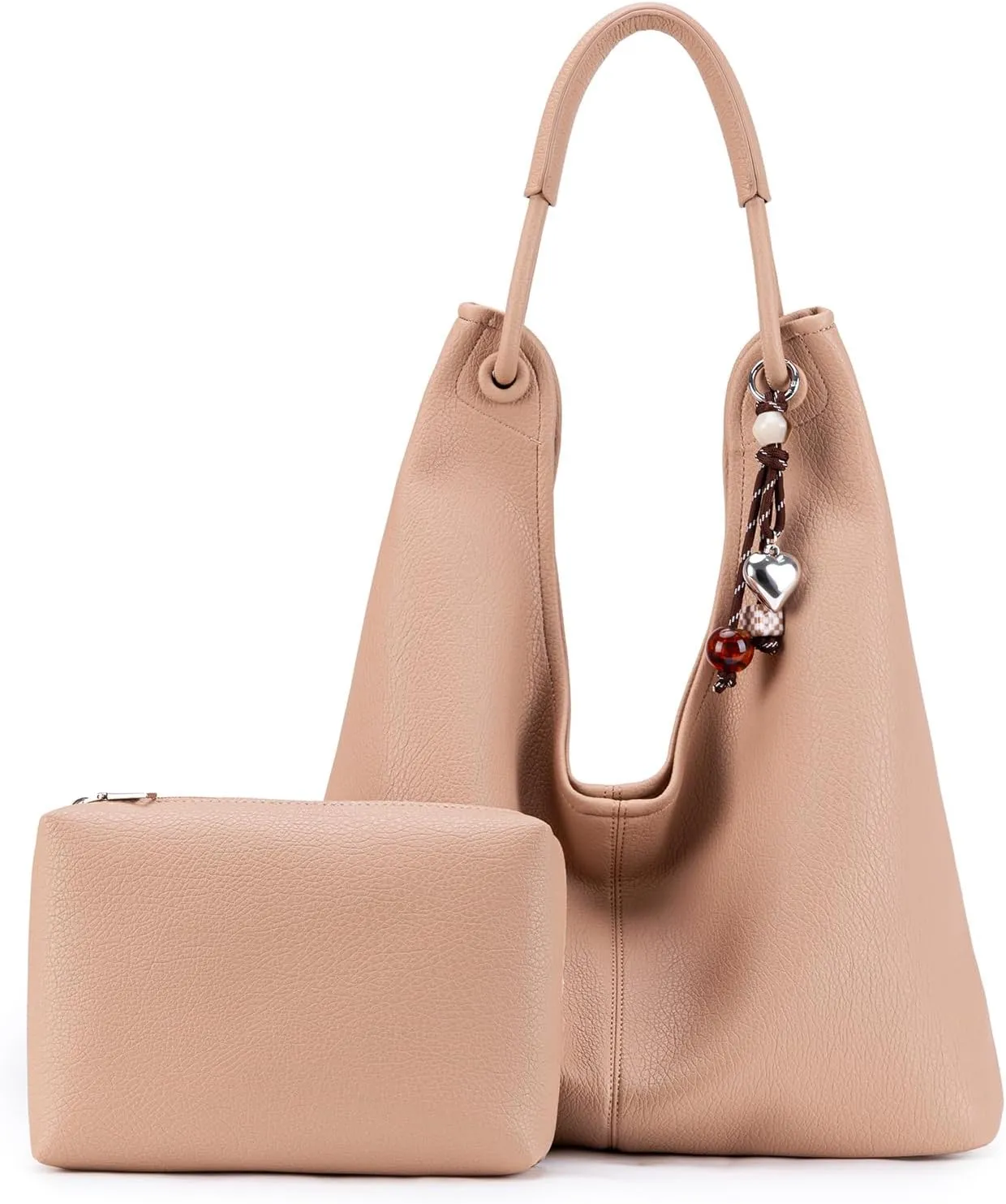 Hobo Purse for Women Trendy Vegan Leather Shoulder Bag Slouchy Hobo Bags with Charm and small Purse