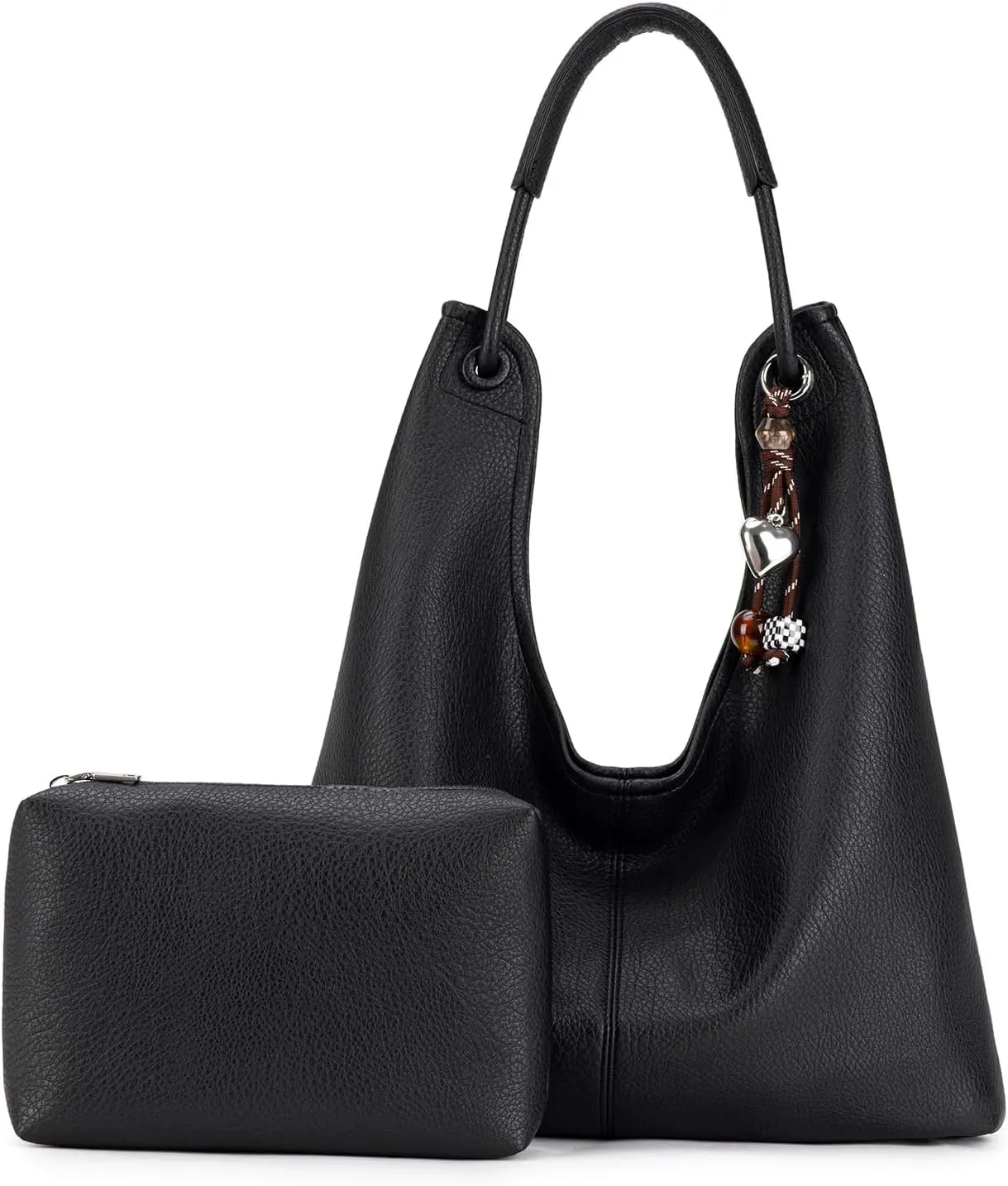 Hobo Purse for Women Trendy Vegan Leather Shoulder Bag Slouchy Hobo Bags with Charm and small Purse