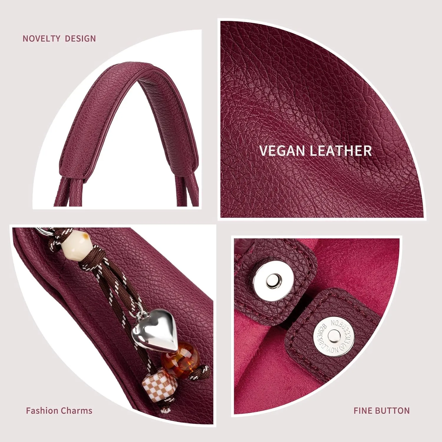 Hobo Purse for Women Trendy Vegan Leather Shoulder Bag Slouchy Hobo Bags with Charm and small Purse