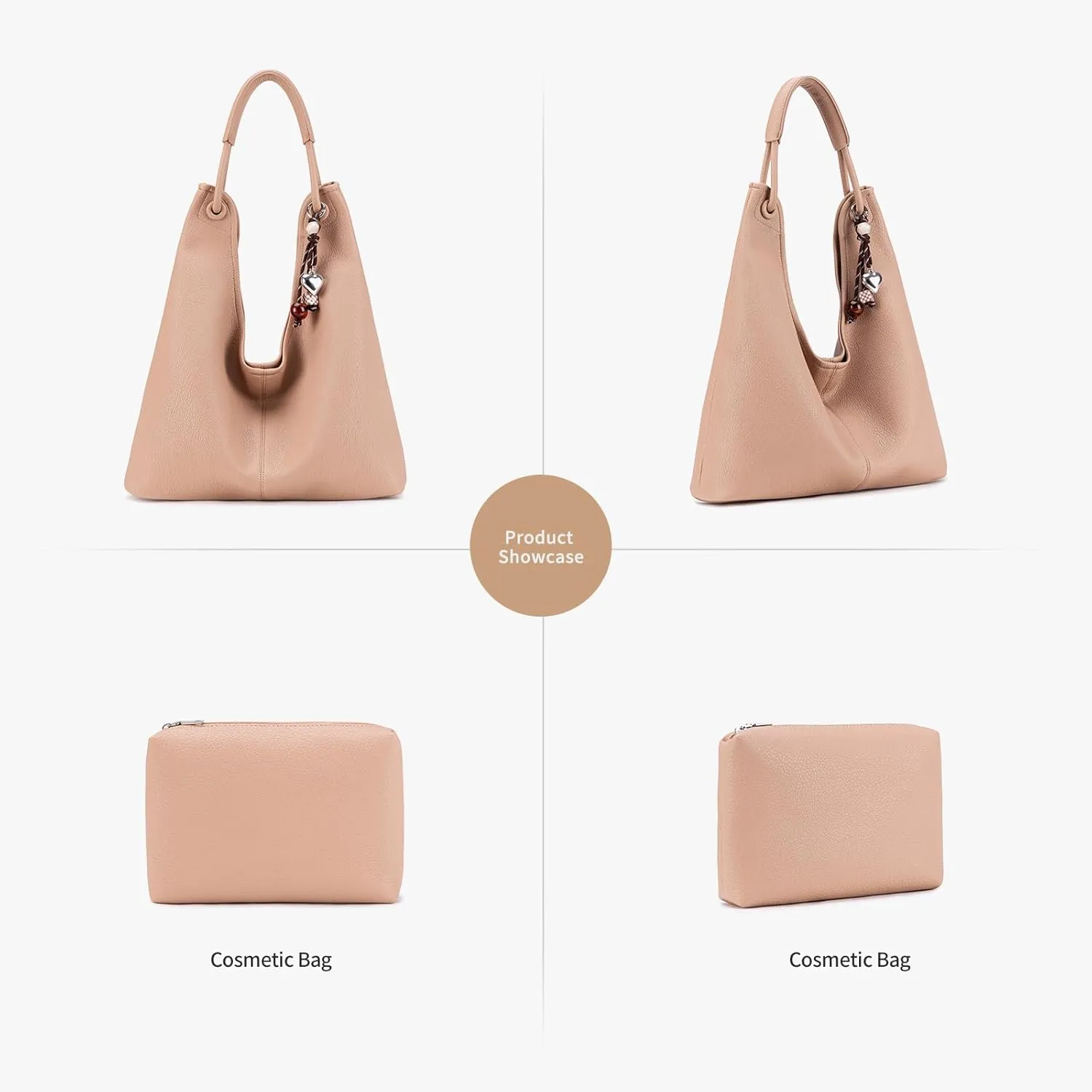 Hobo Purse for Women Trendy Vegan Leather Shoulder Bag Slouchy Hobo Bags with Charm and small Purse
