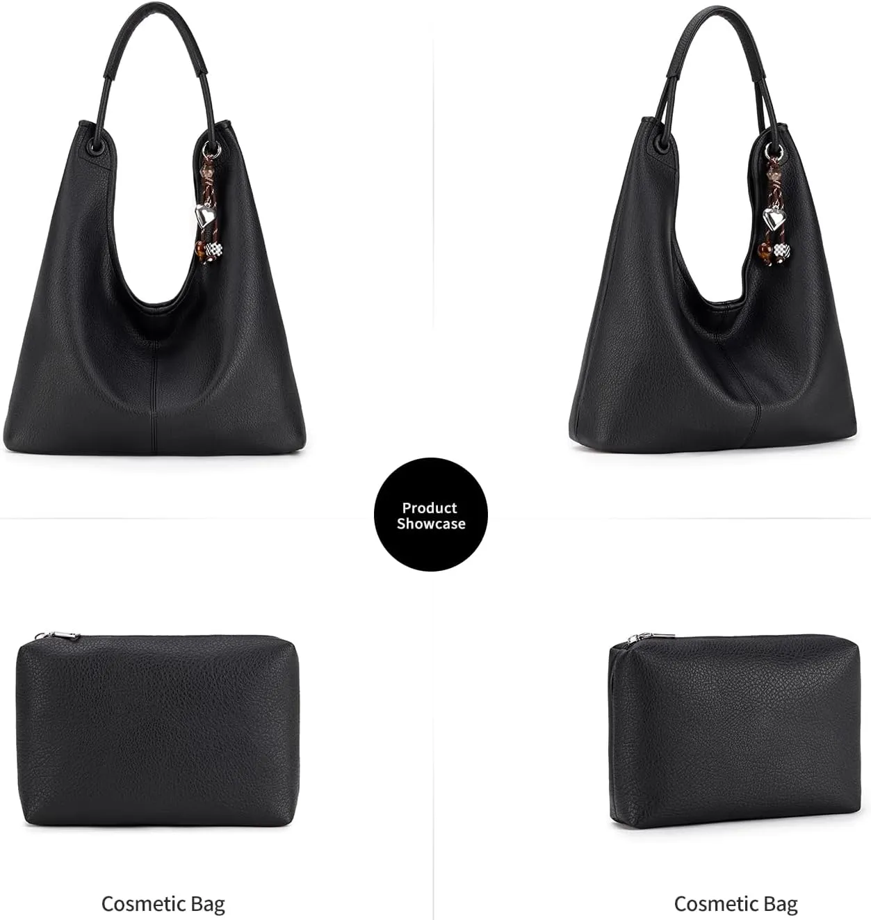 Hobo Purse for Women Trendy Vegan Leather Shoulder Bag Slouchy Hobo Bags with Charm and small Purse