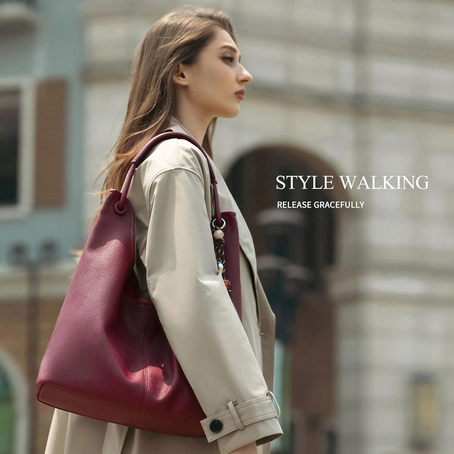 Hobo Purse for Women Trendy Vegan Leather Shoulder Bag Slouchy Hobo Bags with Charm and small Purse