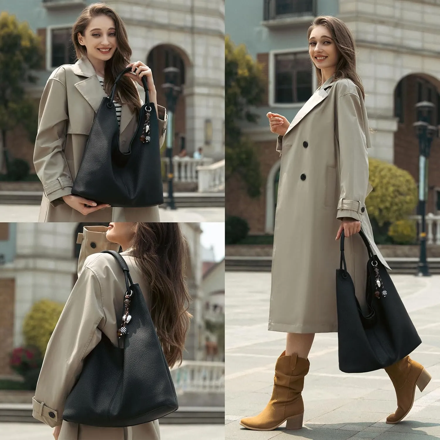 Hobo Purse for Women Trendy Vegan Leather Shoulder Bag Slouchy Hobo Bags with Charm and small Purse