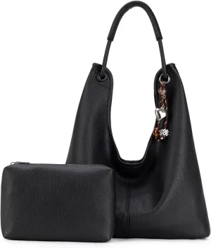 Hobo Purse for Women Trendy Vegan Leather Shoulder Bag Slouchy Hobo Bags with Charm and small Purse