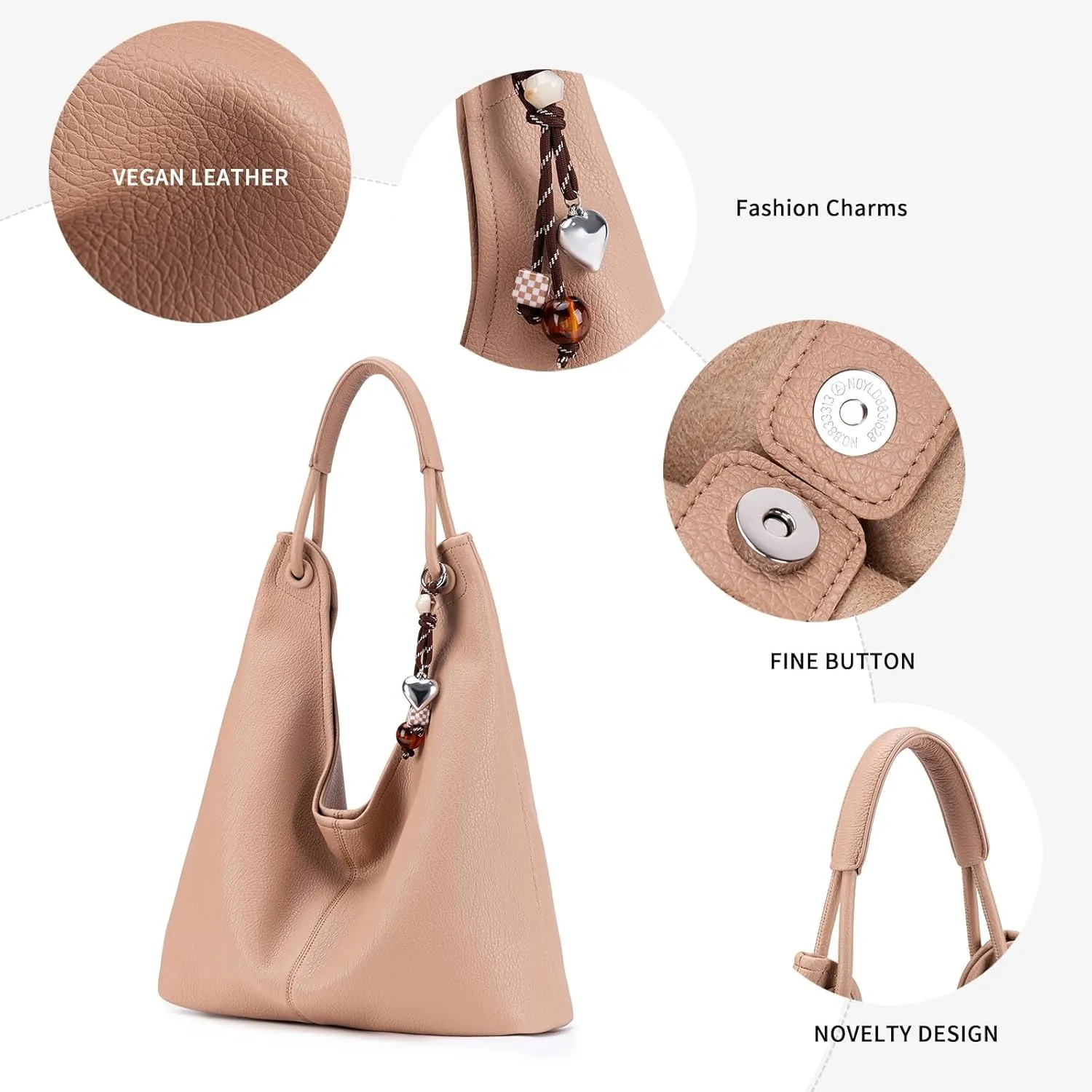 Hobo Purse for Women Trendy Vegan Leather Shoulder Bag Slouchy Hobo Bags with Charm and small Purse