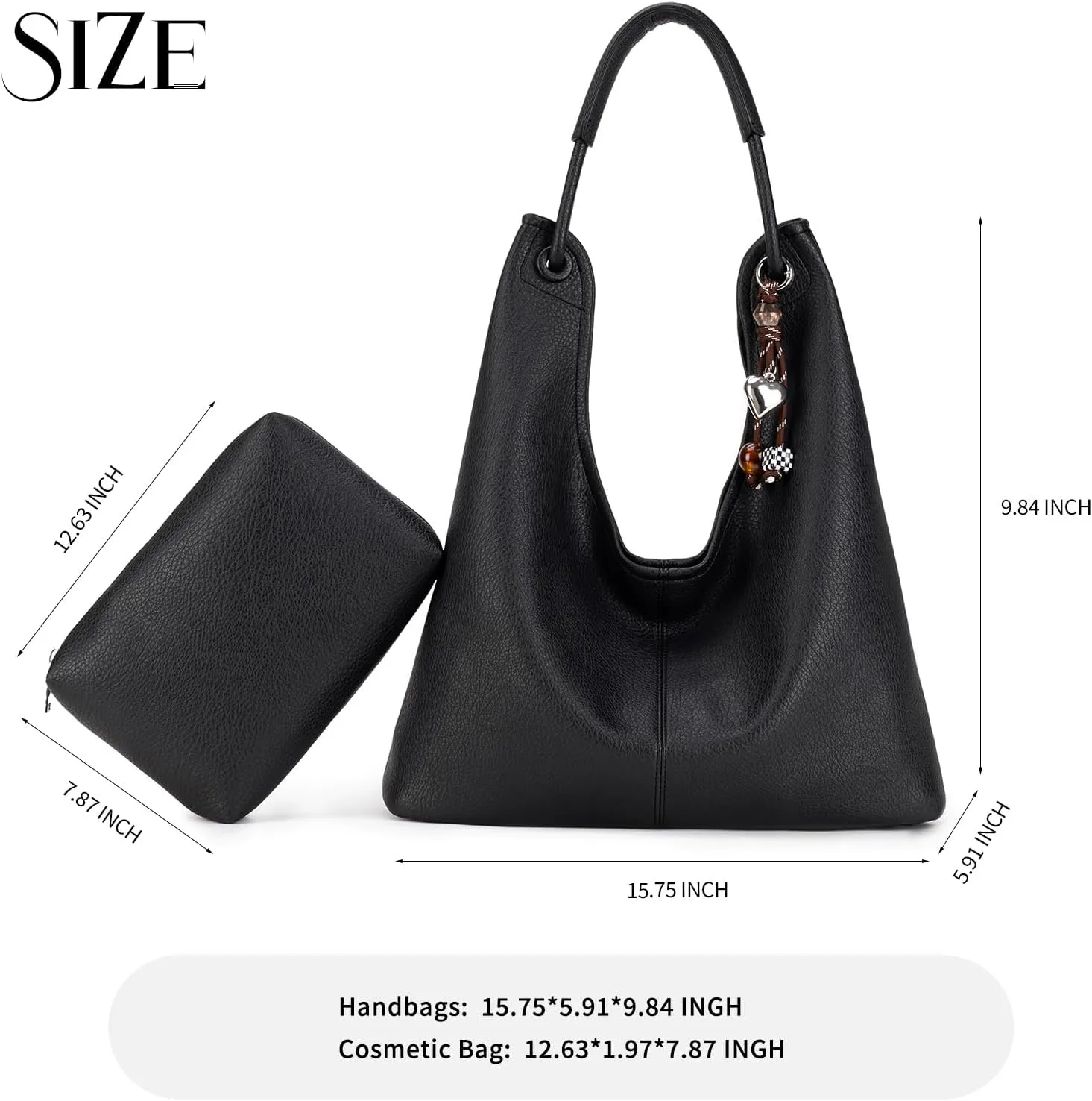 Hobo Purse for Women Trendy Vegan Leather Shoulder Bag Slouchy Hobo Bags with Charm and small Purse