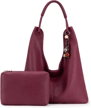 Hobo Purse for Women Trendy Vegan Leather Shoulder Bag Slouchy Hobo Bags with Charm and small Purse