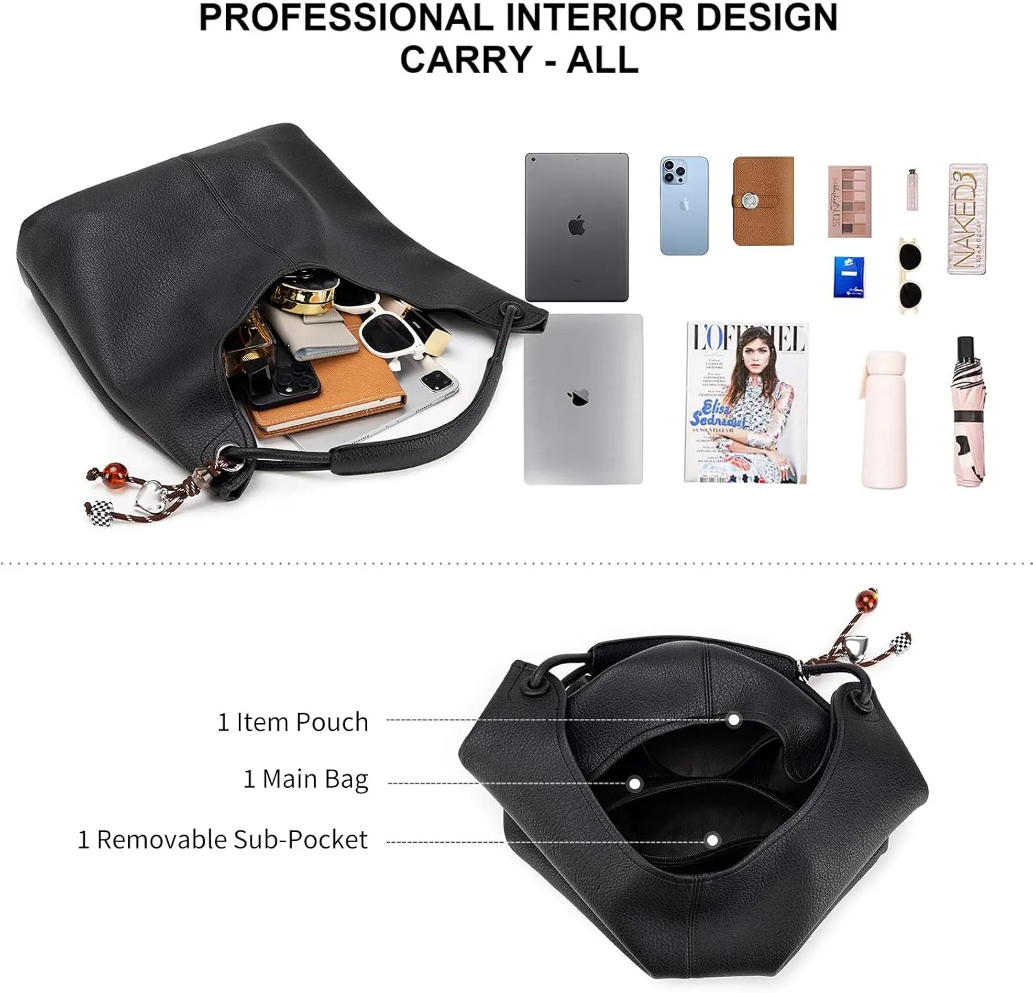 Hobo Purse for Women Trendy Vegan Leather Shoulder Bag Slouchy Hobo Bags with Charm and small Purse