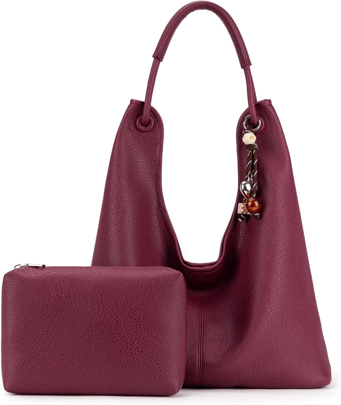 Hobo Purse for Women Trendy Vegan Leather Shoulder Bag Slouchy Hobo Bags with Charm and small Purse
