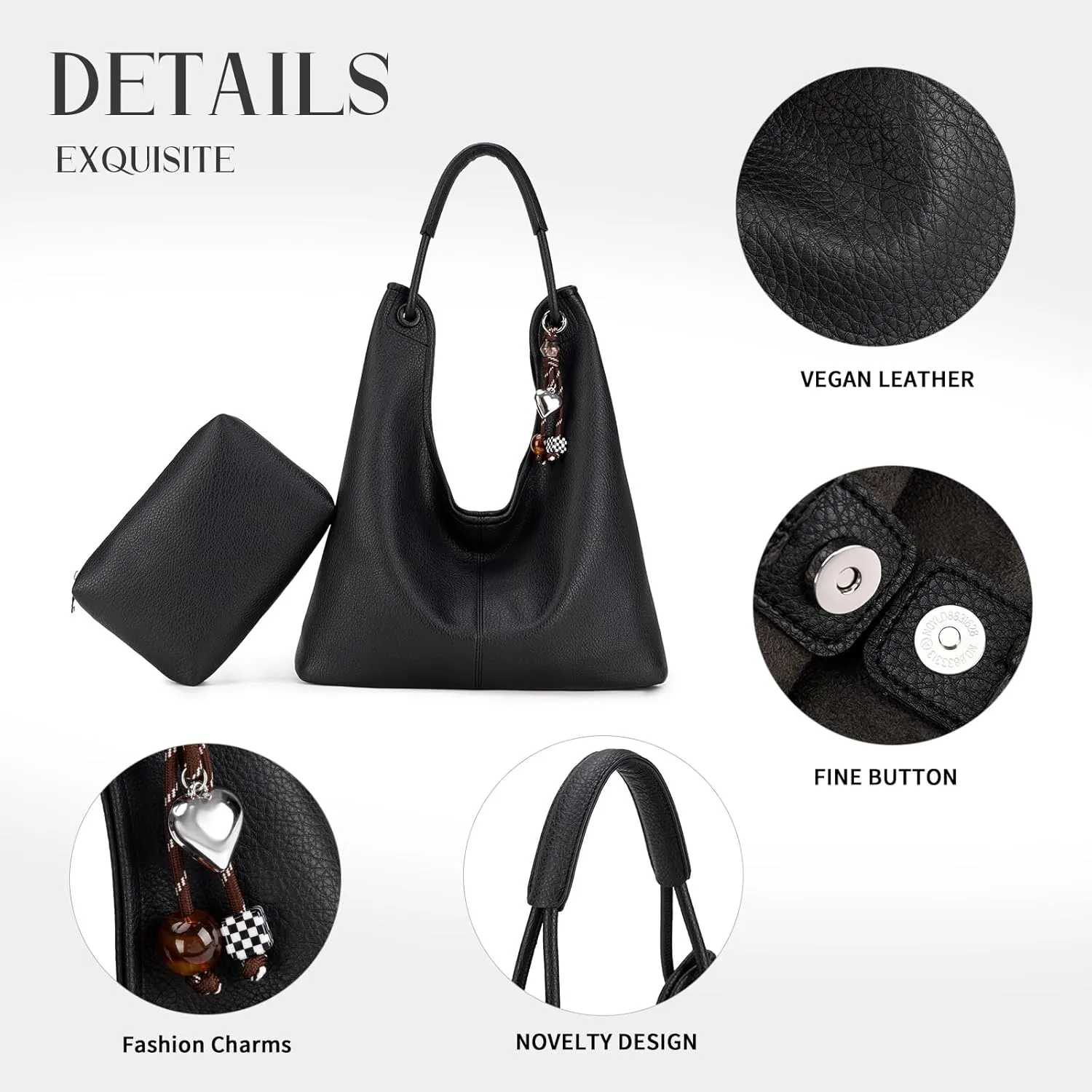 Hobo Purse for Women Trendy Vegan Leather Shoulder Bag Slouchy Hobo Bags with Charm and small Purse