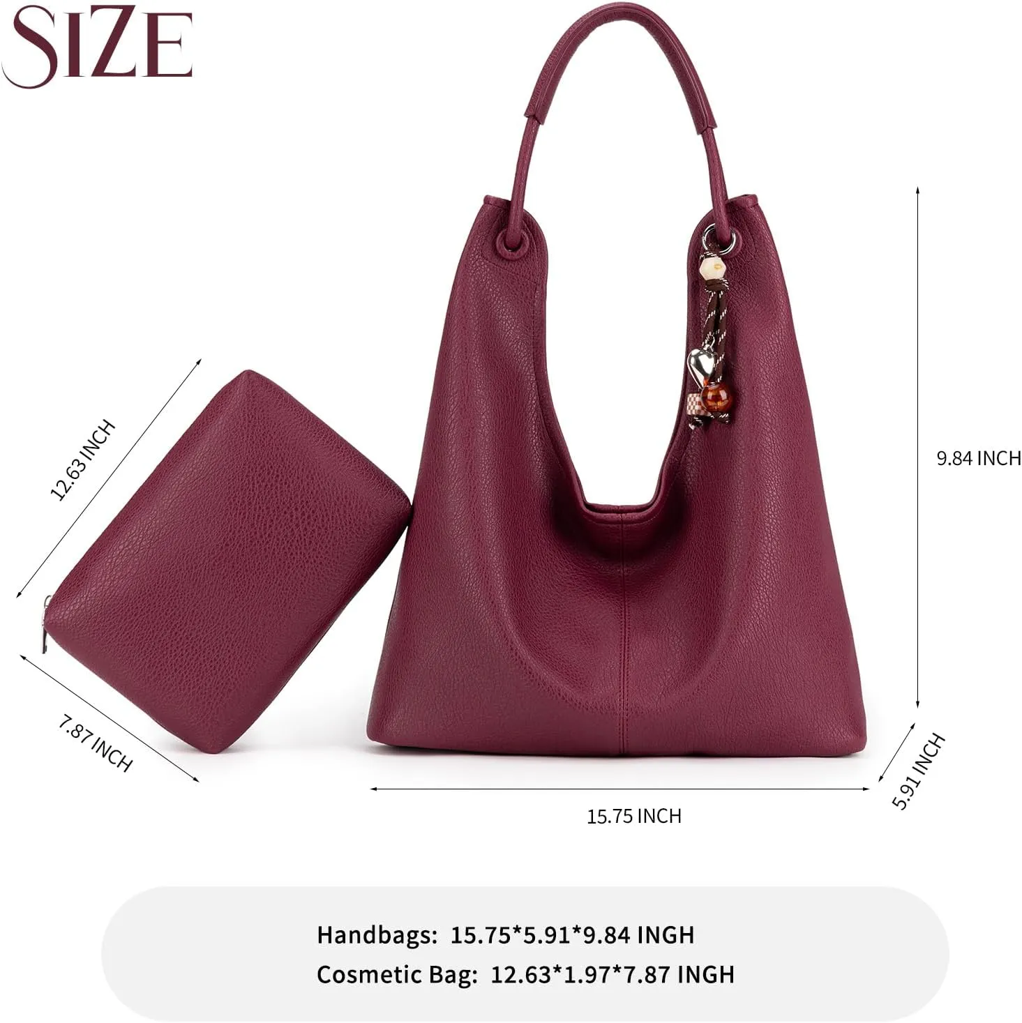 Hobo Purse for Women Trendy Vegan Leather Shoulder Bag Slouchy Hobo Bags with Charm and small Purse