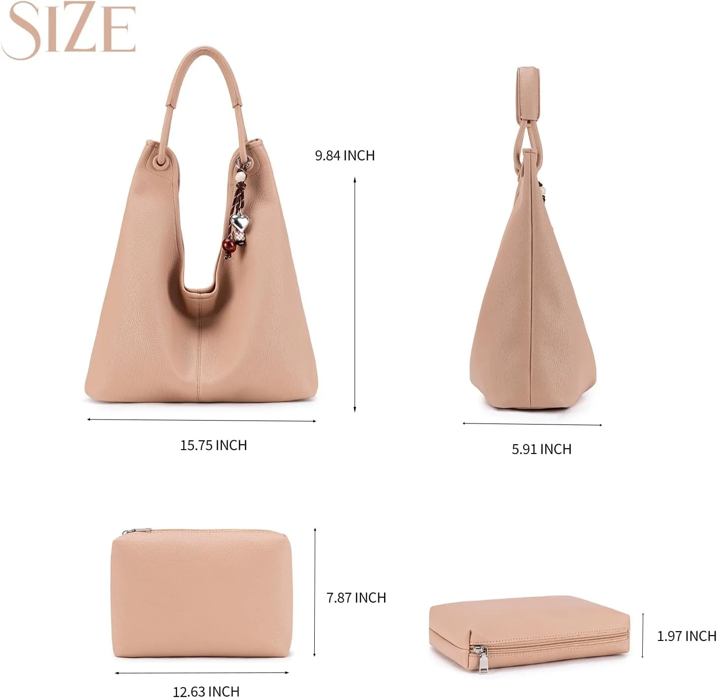 Hobo Purse for Women Trendy Vegan Leather Shoulder Bag Slouchy Hobo Bags with Charm and small Purse