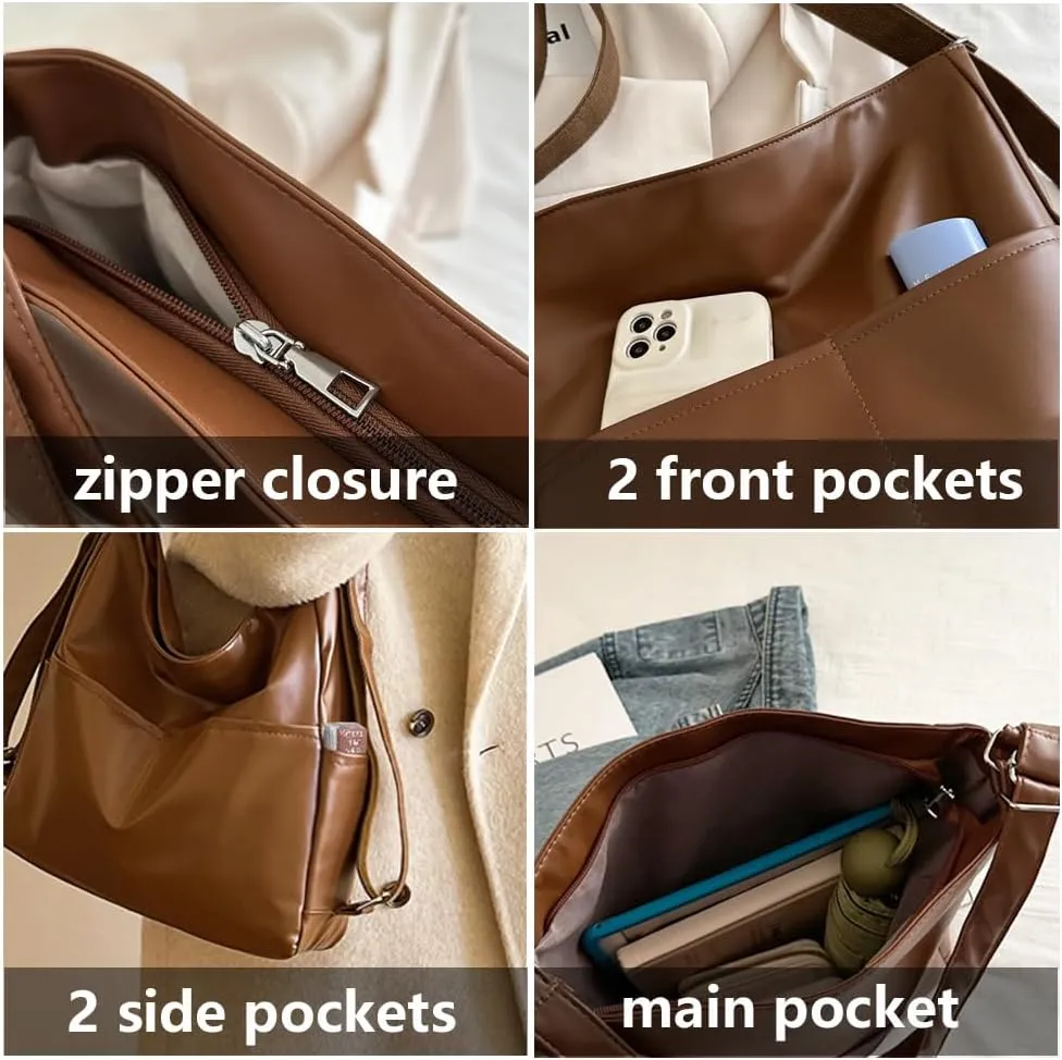 Hobo Tote Bags for Women Vegan Leather Tote Purses and Handbags Womens Slouchy Shoulder Crossbody Work Bag