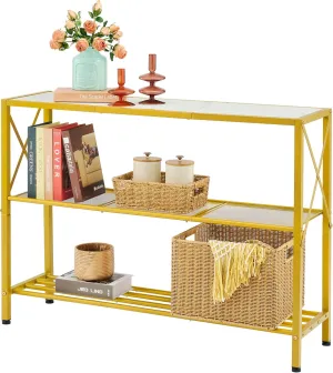 Hoctieon Gold Console Table, 3 Tier Entryway Tables, Hallway Desk, Narrow Sofa Tables with Shelves, Entrance Desk for Entryway, Gold and White
