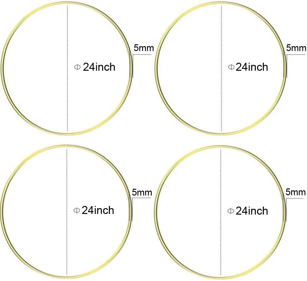 HOHIYA 4 Pcs 24 Inch Metal Floral Hoop Large Gold for Macrame Craft Wreath Rings Dream Catcher Wall Hanging 5mm Wire Taiwan Made