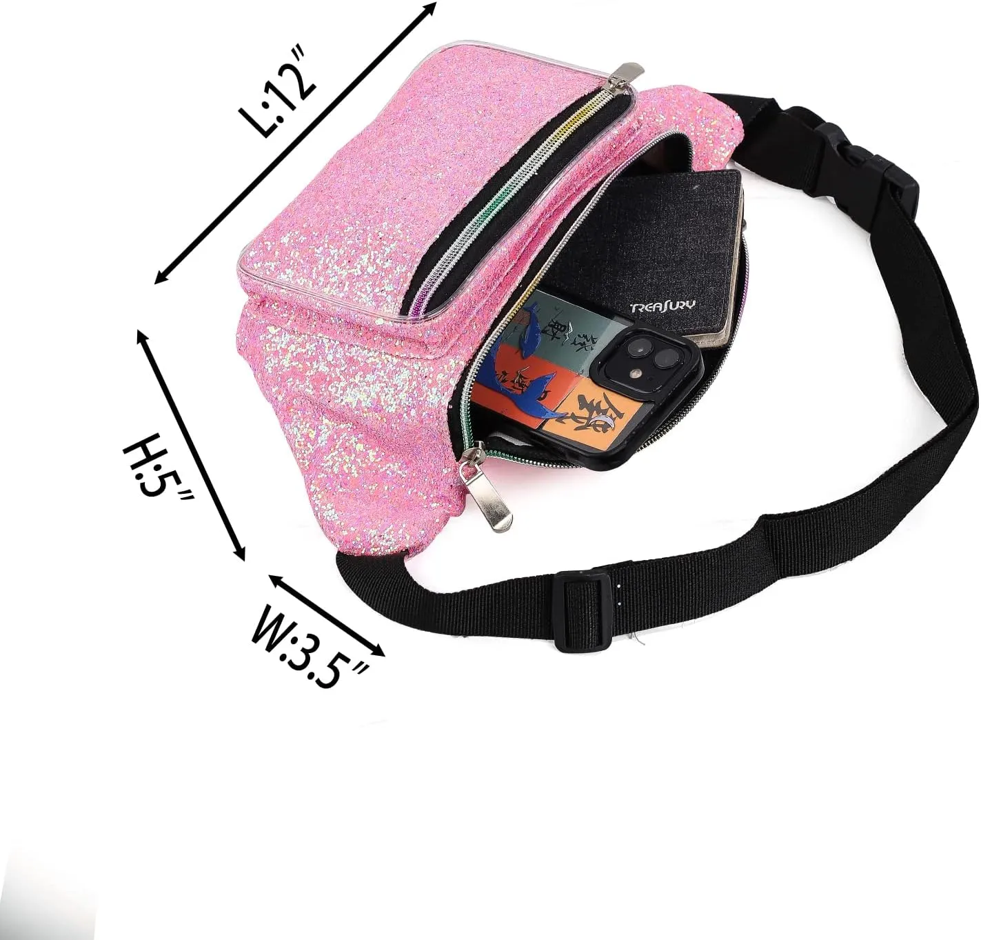 Holographic Rave Pink Gravel Glitter Fanny Pack For Women Grils Festival Waist Belt Bags -Pink Gravel