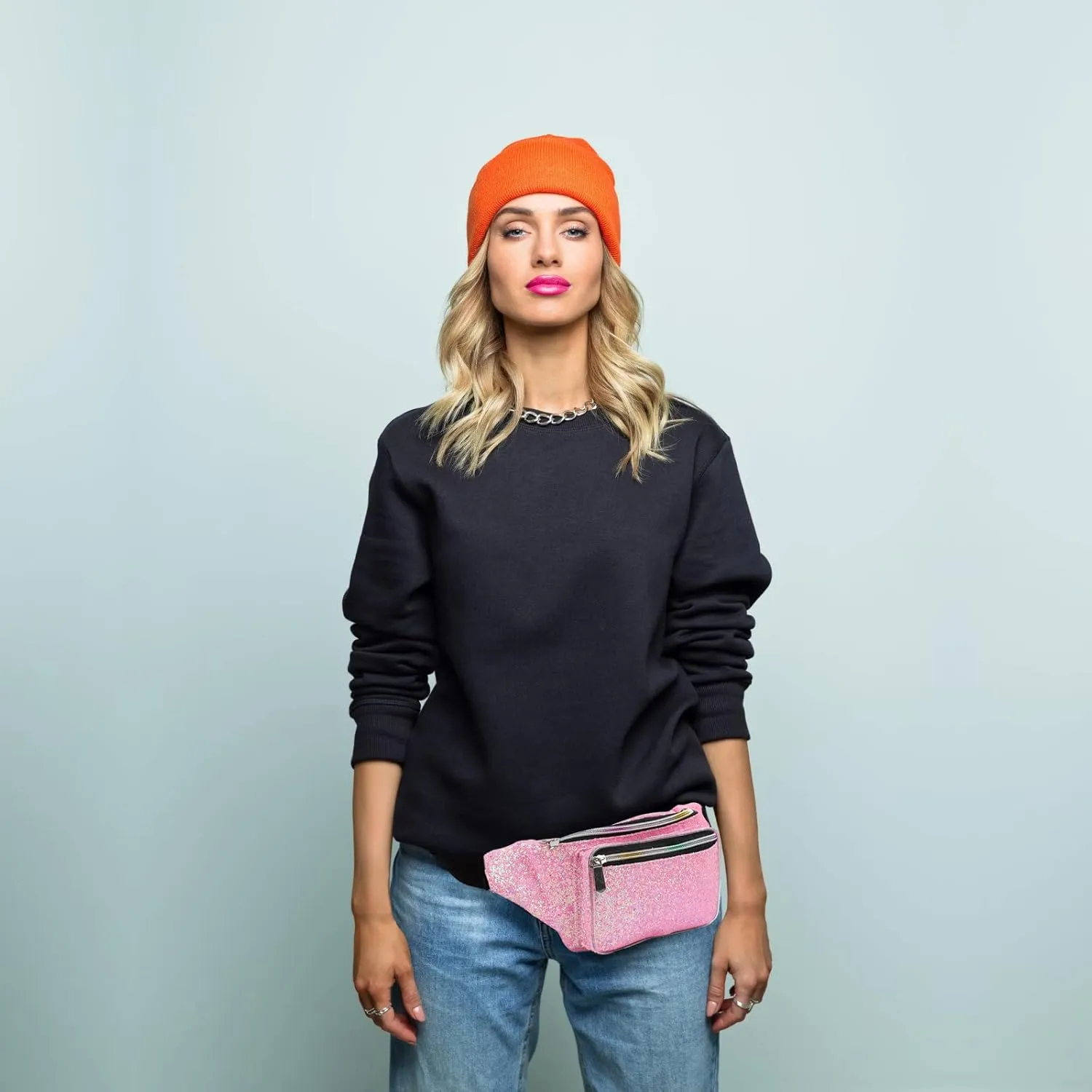 Holographic Rave Pink Gravel Glitter Fanny Pack For Women Grils Festival Waist Belt Bags -Pink Gravel